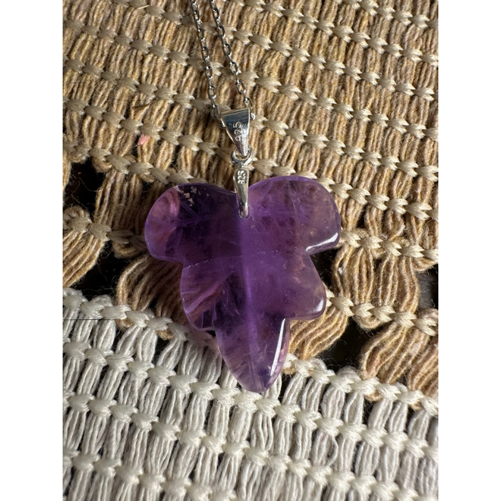 Amethyst Leaf Pendant Necklace - Picture 4 of 9